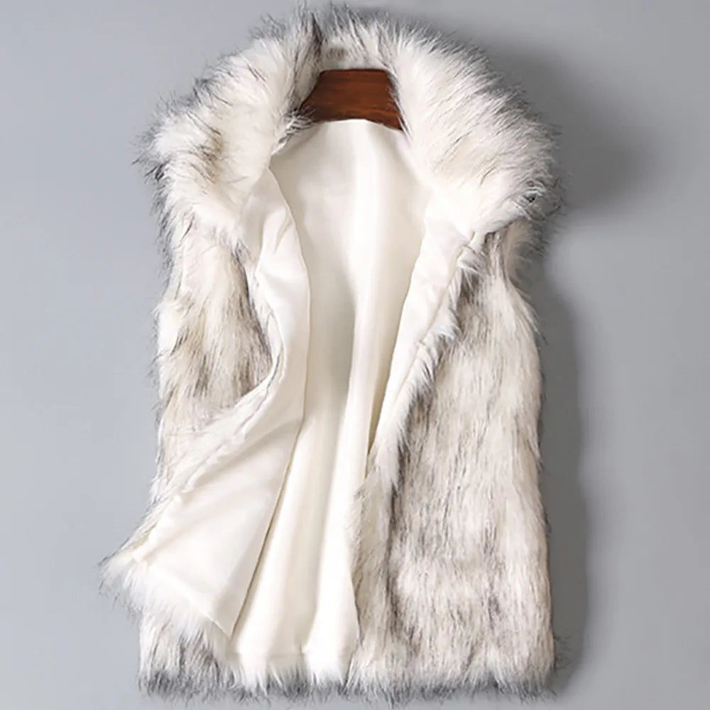 Winter Vest Coat Wool Vest Faux Fur Vest Stand Collar Faux  Jacket Outdoor