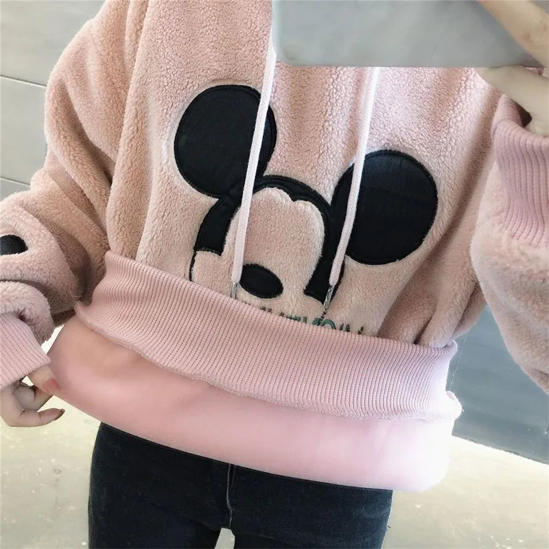 Mickey  Mouse Hoodies Women Autumn Winter Pullover Tops