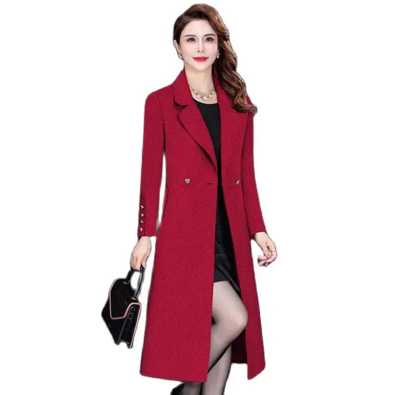 Autumn Winter New Women Fashion Coat Warm Pure Color Long Jacket with Pocket Ladies Outwear Slim Clothing for Womens