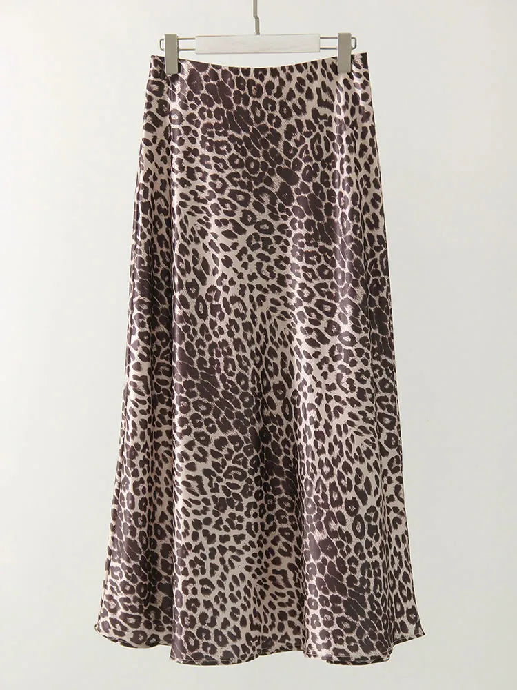 Elegant  High Waist A Line Office Slim Long Leopard Skirt